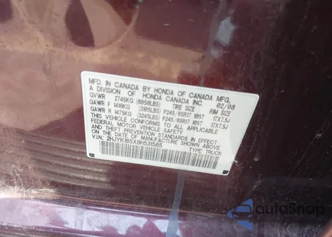 2008 Honda Ridgeline Rtl from USA, damaged, VIN 2HJYK165X8H531585